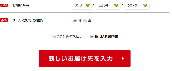 4 お客様情報を記入し、お届け先を選択する