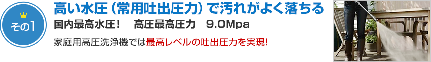 高い水圧（常用吐出圧力）で汚れがよく落ちる