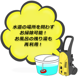 水道の場所を問わずお掃除可能！お風呂の残り湯も再利用!!