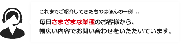 これまでご紹介してきたものはほんの一例　毎日さまざまな業種のお客様から、幅広い内容でお問い合わせをいただいています。